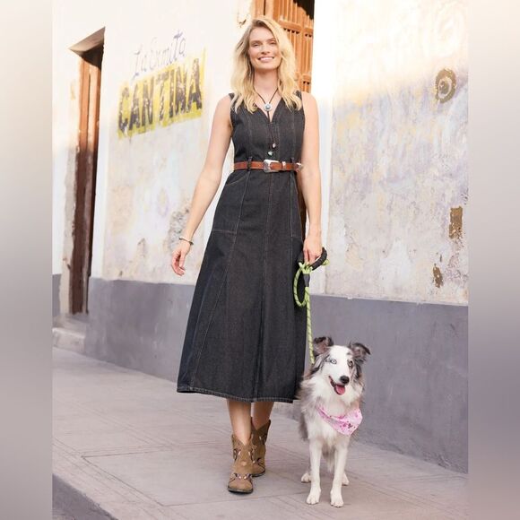 Sundance Poppy Denim Dress in Washed Black NEW Size 12 - Picture 2 of 14